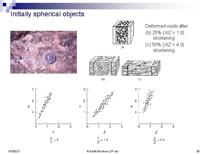 Initially spherical objects Deformed ooids after (b) 25% (X/Z = 1. 8) shortening (c)