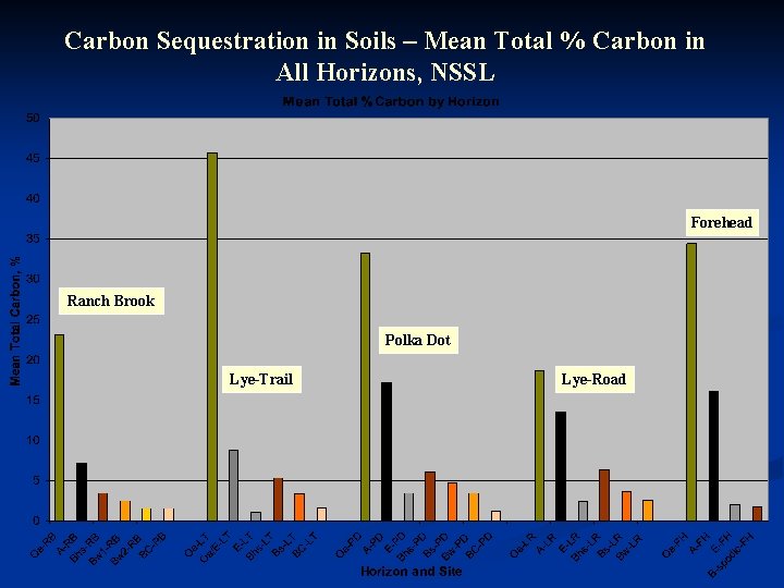 Carbon Sequestration in Soils – Mean Total % Carbon in All Horizons, NSSL Forehead