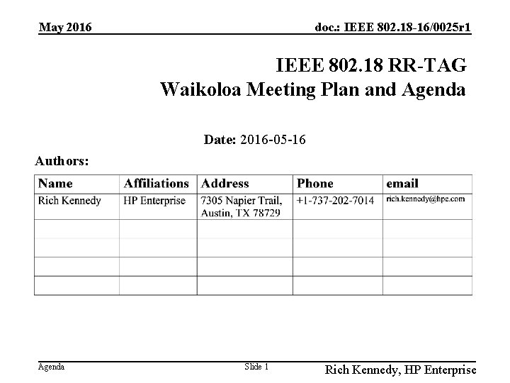 May 2016 doc. : IEEE 802. 18 -16/0025 r 1 IEEE 802. 18 RR-TAG