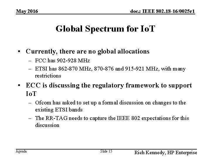 May 2016 doc. : IEEE 802. 18 -16/0025 r 1 Global Spectrum for Io.