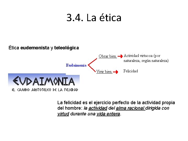 3. 4. La ética Ética eudemonista y teleológica La felicidad es el ejercicio perfecto