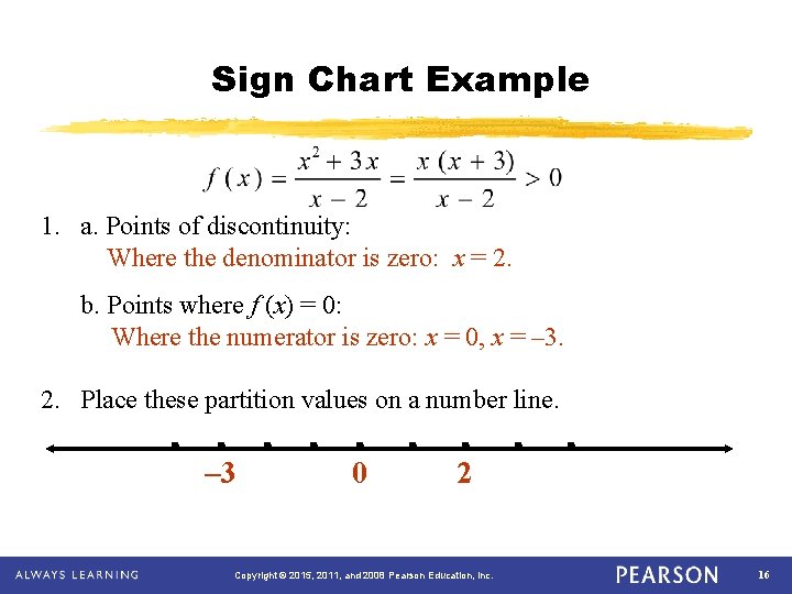 Sign Chart Example 1. a. Points of discontinuity: Where the denominator is zero: x