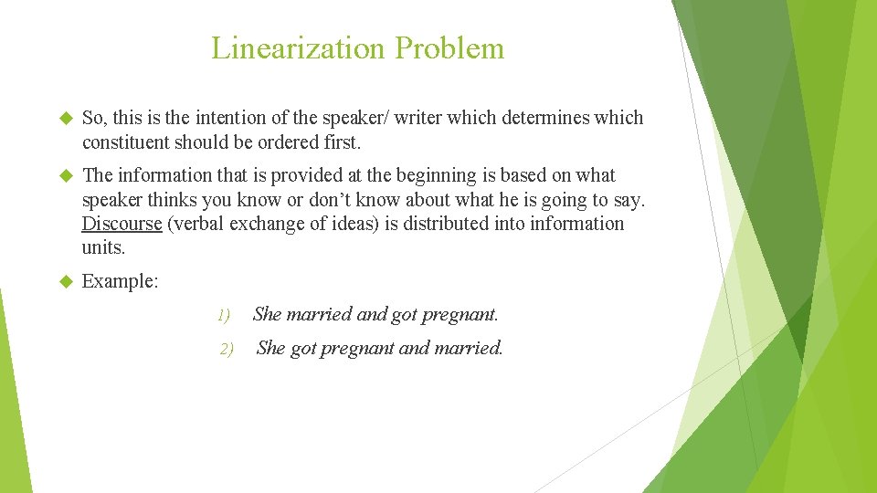 Linearization Problem So, this is the intention of the speaker/ writer which determines which