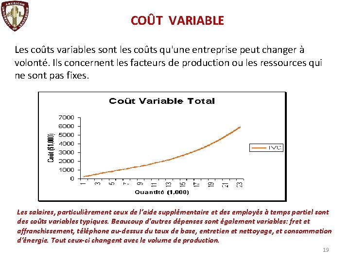 COÛT VARIABLE Les coûts variables sont les coûts qu'une entreprise peut changer à volonté.