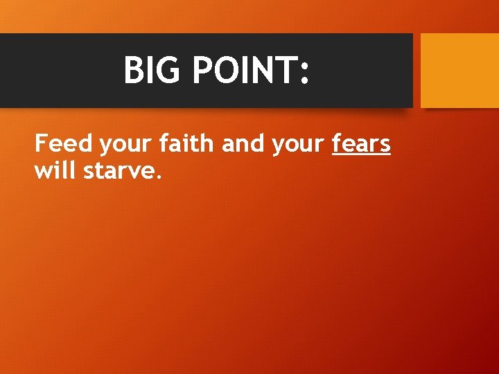 BIG POINT: Feed your faith and your fears will starve. 