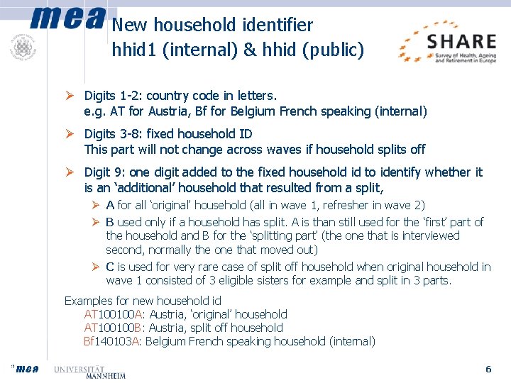New household identifier hhid 1 (internal) & hhid (public) Ø Digits 1 -2: country