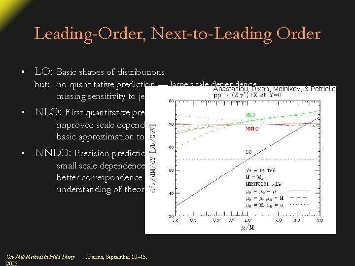 Leading-Order, Next-to-Leading Order • LO: Basic shapes of distributions but: no quantitative prediction —