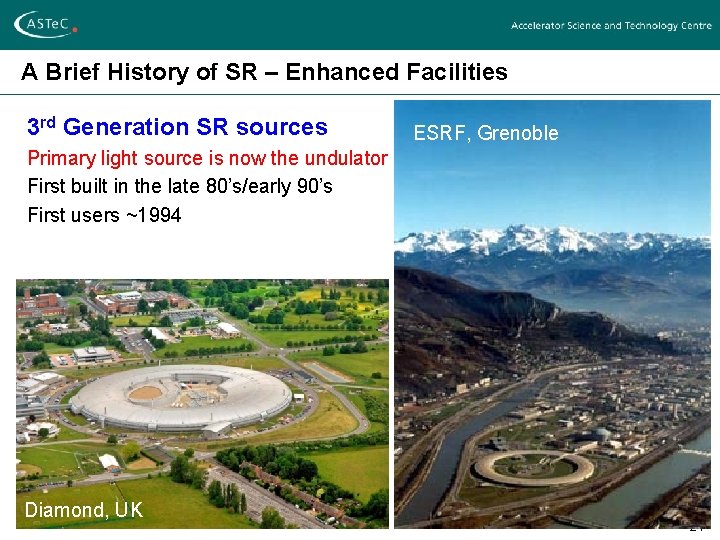 A Brief History of SR – Enhanced Facilities 3 rd Generation SR sources ESRF,