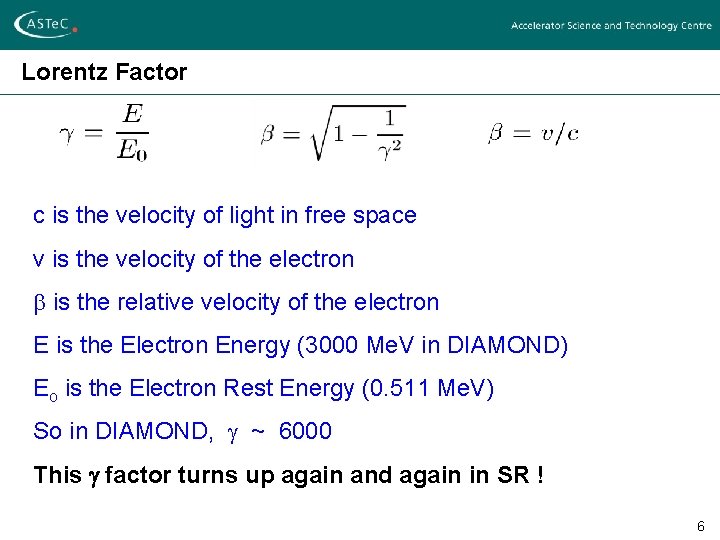 Lorentz Factor c is the velocity of light in free space v is the