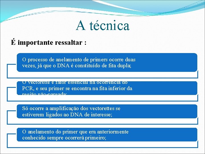 A técnica É importante ressaltar : O processo de anelamento de primers ocorre duas