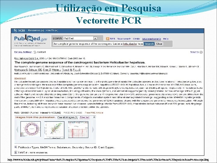 Utilização em Pesquisa Vectorette PCR http: //www. ncbi. nlm. nih. gov/pubmed? term=the%20 complete%20 genome%20