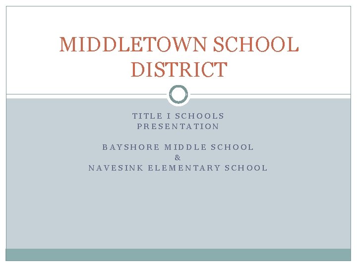 MIDDLETOWN SCHOOL DISTRICT TITLE I SCHOOLS PRESENTATION BAYSHORE MIDDLE SCHOOL & NAVESINK ELEMENTARY SCHOOL