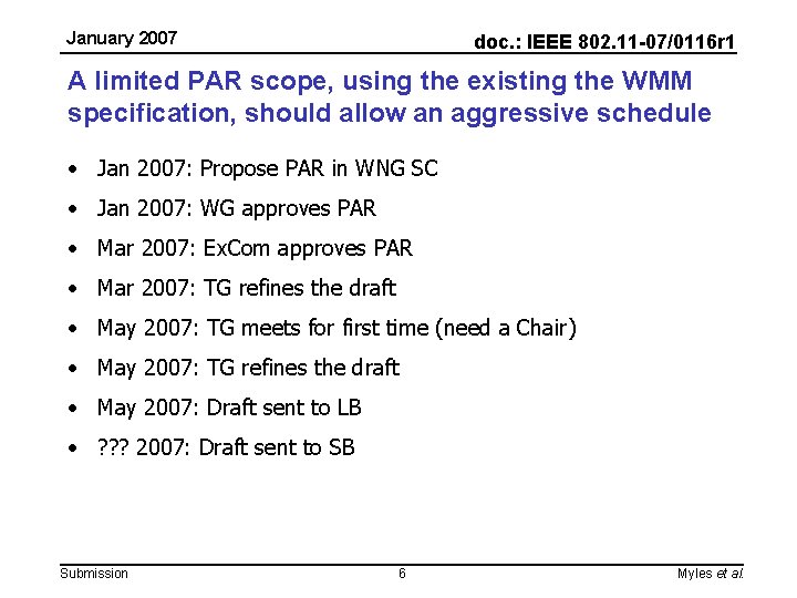 January 2007 doc. : IEEE 802. 11 -07/0116 r 1 A limited PAR scope,