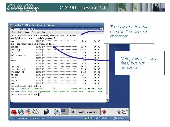 CIS 90 - Lesson 14 To copy multiple files, use the * expansion character