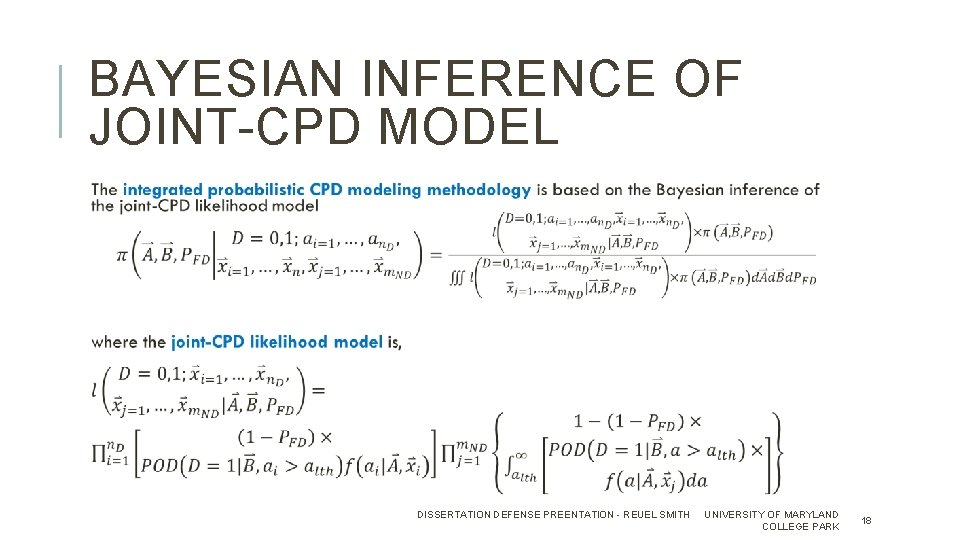 BAYESIAN INFERENCE OF JOINT-CPD MODEL DISSERTATION DEFENSE PREENTATION - REUEL SMITH UNIVERSITY OF MARYLAND