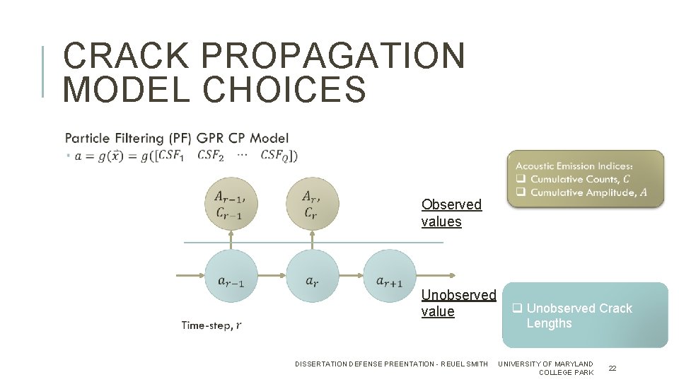 CRACK PROPAGATION MODEL CHOICES Observed values Unobserved value DISSERTATION DEFENSE PREENTATION - REUEL SMITH