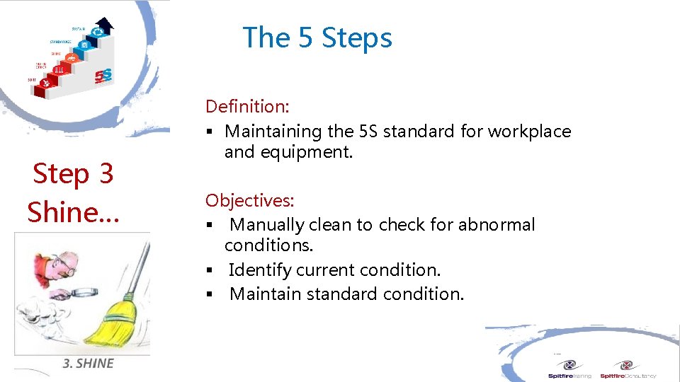 The 5 Steps Step 3 Shine… Definition: § Maintaining the 5 S standard for