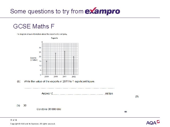 Some questions to try from GCSE Maths F 15 of 18 Copyright © AQA