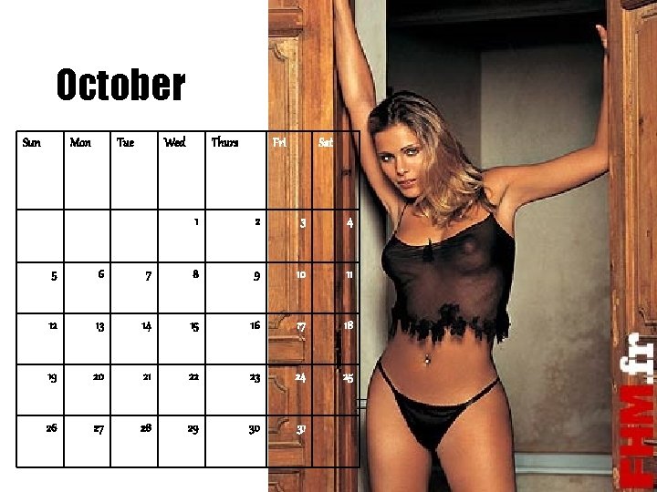 October Sun Mon Tue Wed Thurs Fri Sat 1 2 3 4 5 6