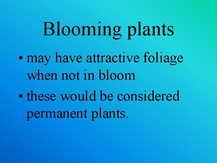 Blooming plants • may have attractive foliage when not in bloom • these would