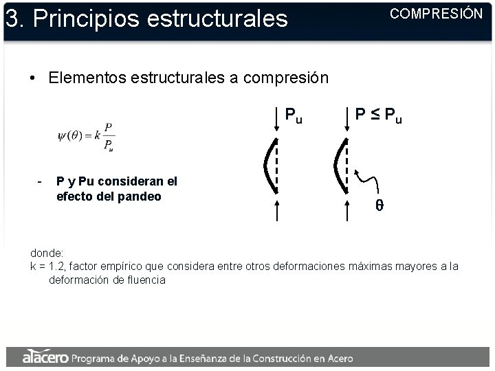 3. Principios estructurales COMPRESIÓN • Elementos estructurales a compresión Pu - P y Pu