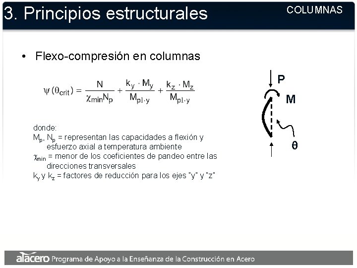 3. Principios estructurales COLUMNAS • Flexo-compresión en columnas P M donde: Mp, Np =