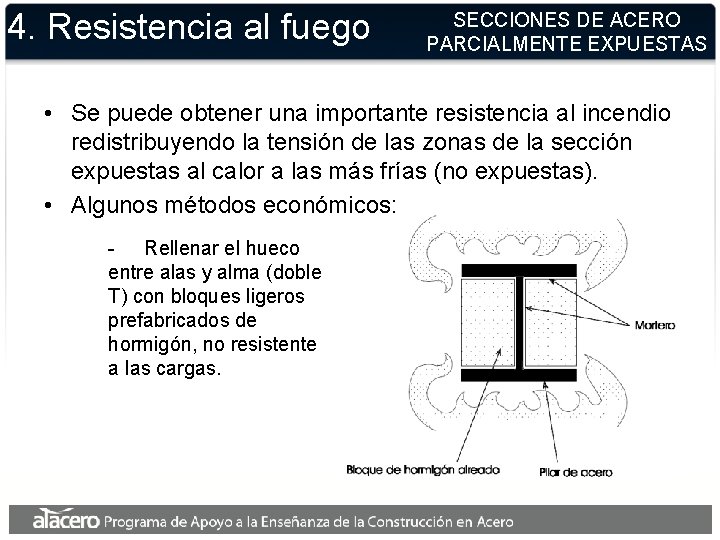 4. Resistencia al fuego SECCIONES DE ACERO PARCIALMENTE EXPUESTAS • Se puede obtener una