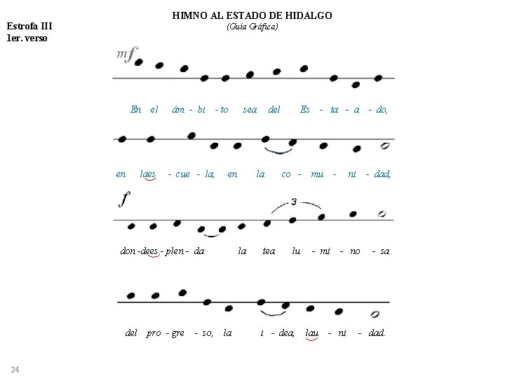 HIMNO AL ESTADO DE HIDALGO Estrofa III 1 er. verso (Guía Gráfica) En en HIMNO AL ESTADO DE HIDALGO Estrofa III 1 er. verso (Guía Gráfica) En en