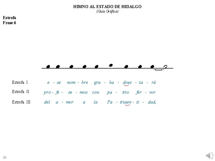 HIMNO AL ESTADO DE HIDALGO (Guía Gráfica) Estrofa Frase 6 26 Estrofa I e HIMNO AL ESTADO DE HIDALGO (Guía Gráfica) Estrofa Frase 6 26 Estrofa I e