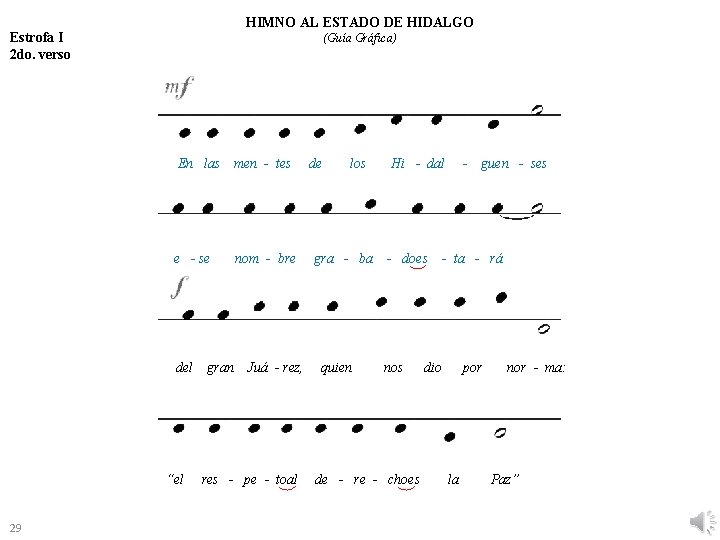 HIMNO AL ESTADO DE HIDALGO Estrofa I 2 do. verso (Guía Gráfica) En las HIMNO AL ESTADO DE HIDALGO Estrofa I 2 do. verso (Guía Gráfica) En las