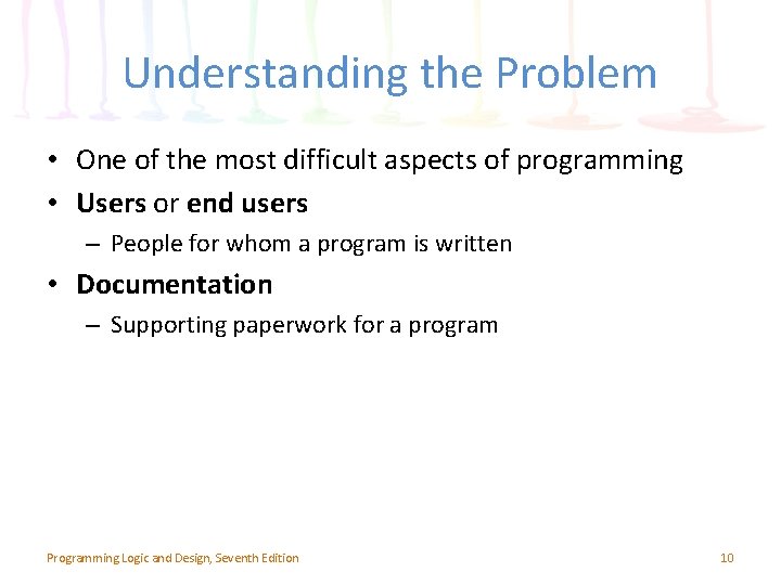 Understanding the Problem • One of the most difficult aspects of programming • Users