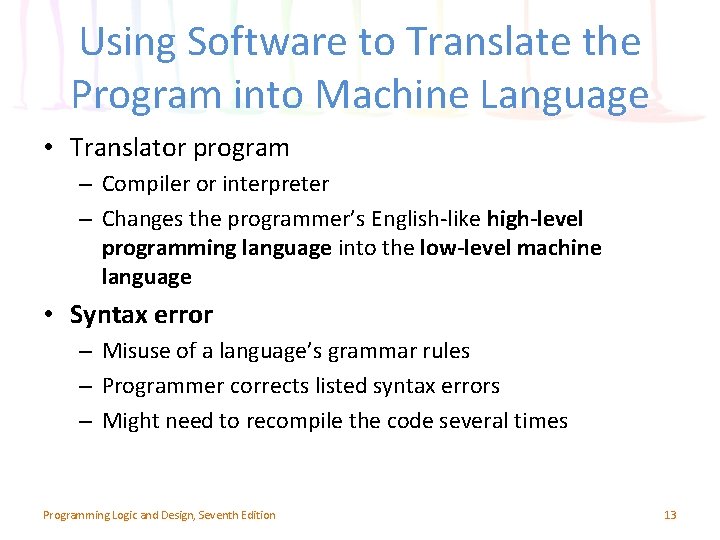 Using Software to Translate the Program into Machine Language • Translator program – Compiler