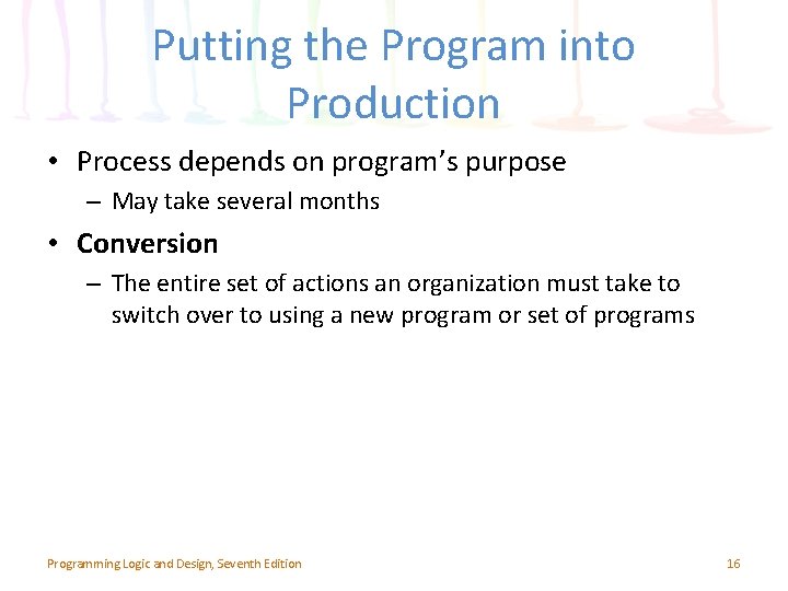 Putting the Program into Production • Process depends on program’s purpose – May take