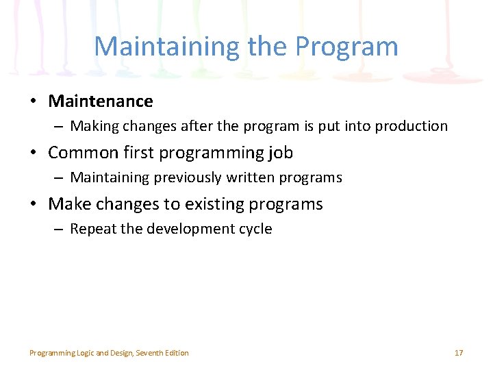Maintaining the Program • Maintenance – Making changes after the program is put into