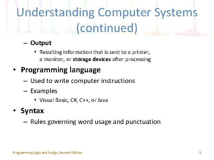 Understanding Computer Systems (continued) – Output • Resulting information that is sent to a