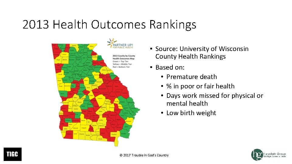 2013 Health Outcomes Rankings • Source: University of Wisconsin County Health Rankings • Based 2013 Health Outcomes Rankings • Source: University of Wisconsin County Health Rankings • Based