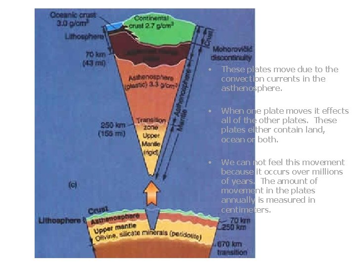  • These plates move due to the convection currents in the asthenosphere. •