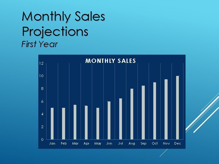 Monthly Sales Projections First Year MONTHLY SALES 12 10 8 6 4 2 0