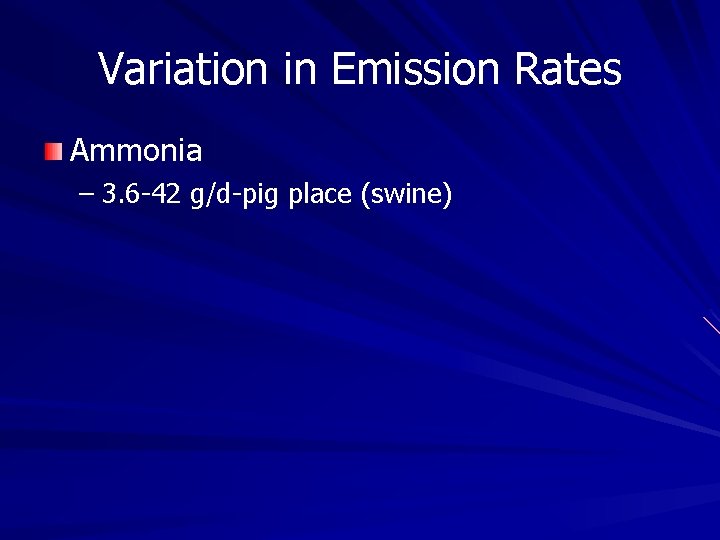 Variation in Emission Rates Ammonia – 3. 6 -42 g/d-pig place (swine) Variation in Emission Rates Ammonia – 3. 6 -42 g/d-pig place (swine)