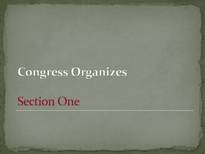 Congress Organizes Section One 