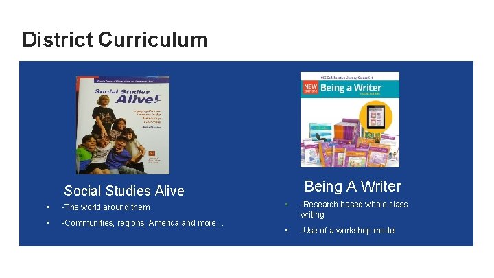 District Curriculum Being A Writer Social Studies Alive • -The world around them •