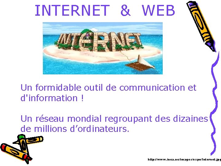 INTERNET & WEB Un formidable outil de communication et d'information ! Un réseau mondial INTERNET & WEB Un formidable outil de communication et d'information ! Un réseau mondial