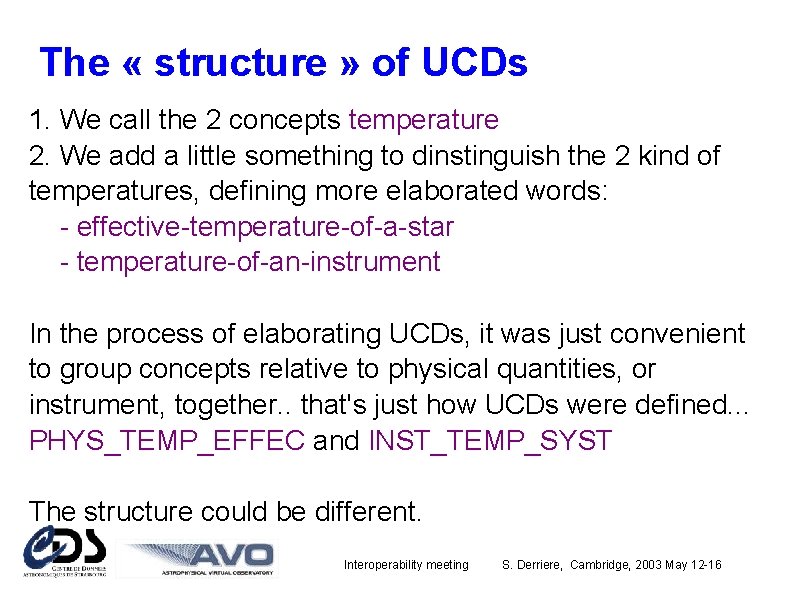 The « structure » of UCDs 1. We call the 2 concepts temperature 2.