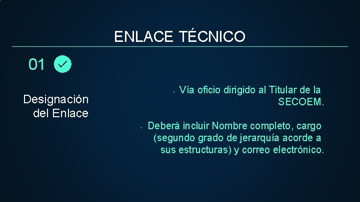 ENLACE TÉCNICO 01 • Designación del Enlace • Vía oficio dirigido al Titular de