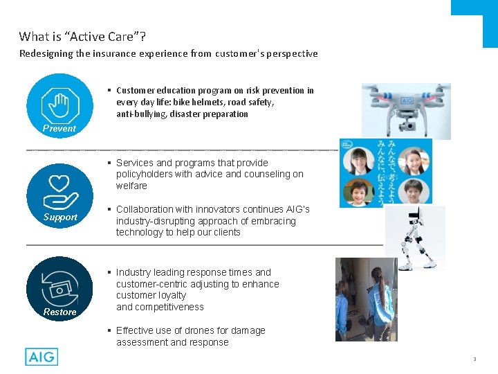 What is “Active Care”? Redesigning the insurance experience from customer's perspective Customer education program