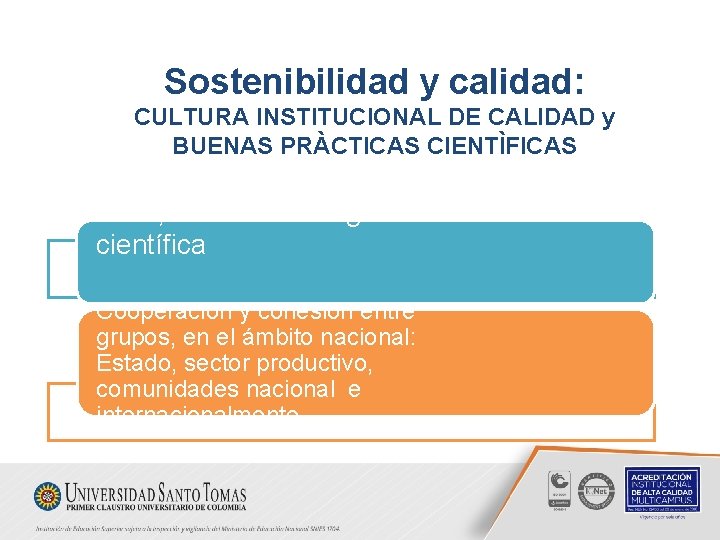 Sostenibilidad y calidad: CULTURA INSTITUCIONAL DE CALIDAD y BUENAS PRÀCTICAS CIENTÌFICAS Ética, bioética e