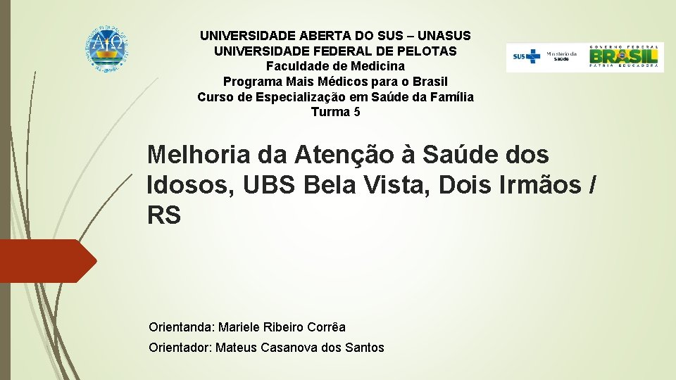 UNIVERSIDADE ABERTA DO SUS – UNASUS UNIVERSIDADE FEDERAL DE PELOTAS Faculdade de Medicina Programa