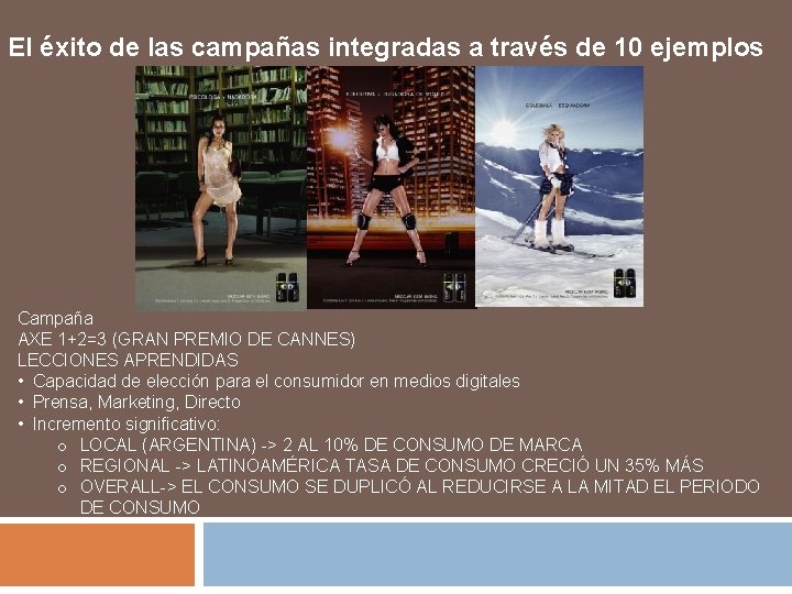 El éxito de las campañas integradas a través de 10 ejemplos Campaña AXE 1+2=3