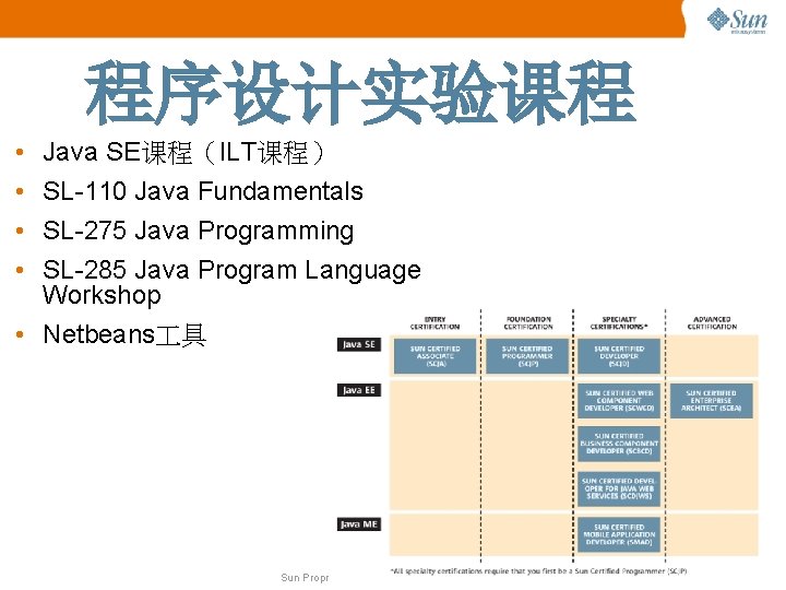 程序设计实验课程 • • Java SE课程（ILT课程） SL-110 Java Fundamentals SL-275 Java Programming SL-285 Java Program