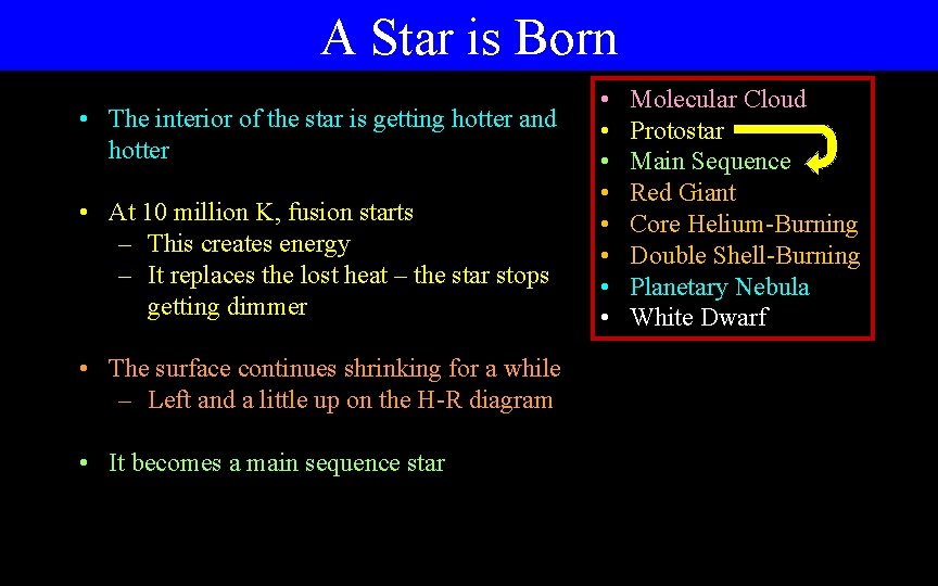 A Star is Born • The interior of the star is getting hotter and